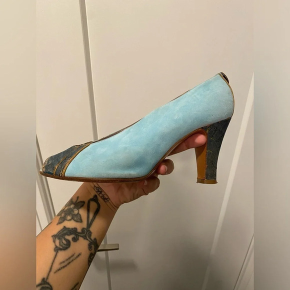Maison Mayle suede printed blue pumps with turquoise details size 39 - Picture 7 of 9